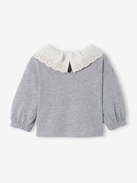 Top with Broderie Anglaise on the Collar, for Babies marl grey 