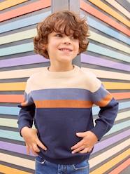 Boys-Cardigans, Jumpers & Sweatshirts-Jumpers-Striped Colourblock Jumper in Fine Knit for Boys