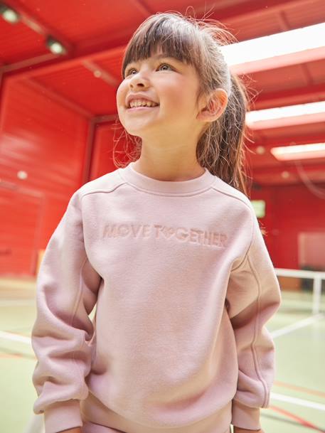 'Move together' Fleece Sweatshirt & Joggers Combo for Girls PINK LIGHT SOLID 