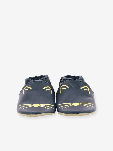 Goldy Cat Soft Soles Booties, by ROBEEZ© Dark Blue+Light Pink 