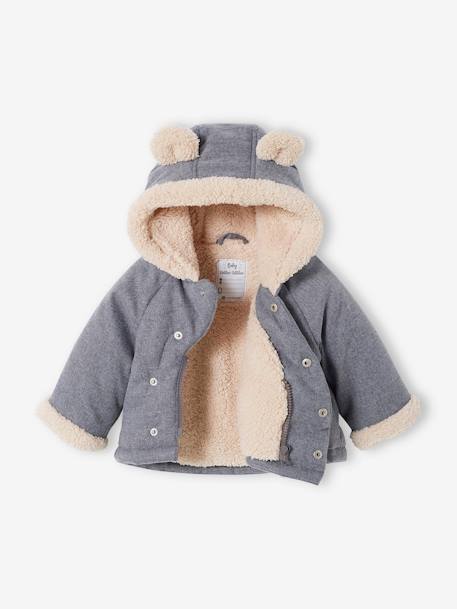 Asymmetric Jacket with Hood, for Babies GREY MEDIUM SOLID 
