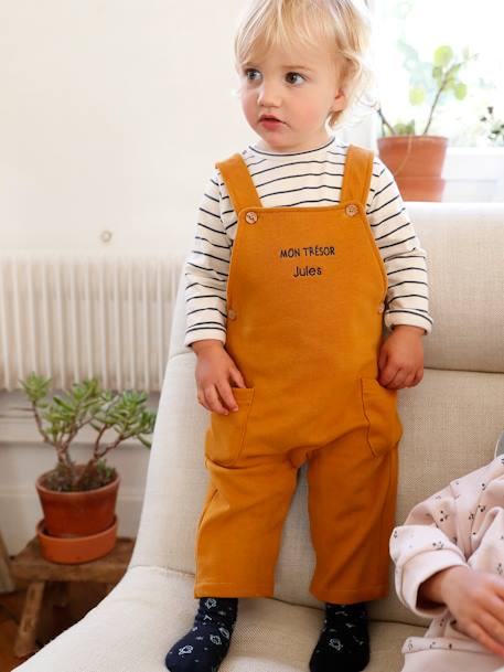 Fleece Top & Dungarees Ensemble, for Babies BROWN MEDIUM SOLID+emerald green 