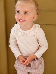 -Long Sleeve Top with Embroidered Collar, for Babies
