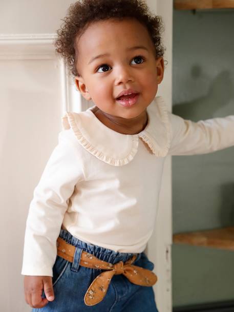 Long Sleeve Top with Peter Pan Collar, for Babies aqua green+Beige+pale pink 