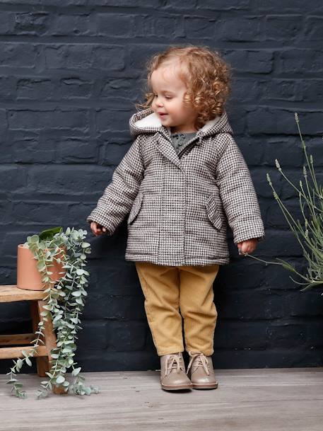 Houndstooth Coat with Hood for Babies BROWN DARK CHECKS 
