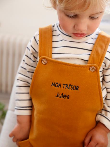 Fleece Top & Dungarees Ensemble, for Babies BROWN MEDIUM SOLID+emerald green 