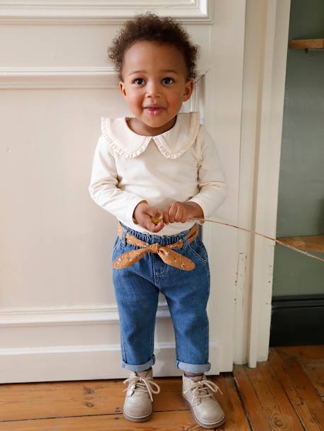 Long Sleeve Top with Peter Pan Collar, for Babies aqua green+Beige+pale pink 