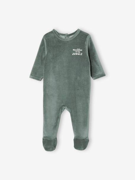 Pack of 3 Velour Sleepsuits with Front Opening for Babies BEIGE MEDIUM TWO COLORS/MULTIC 