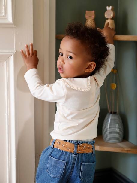 Long Sleeve Top with Peter Pan Collar, for Babies aqua green+Beige+pale pink 
