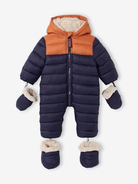 Lined & Padded Colourblock Pramsuit for Babies BLUE DARK SOLID 