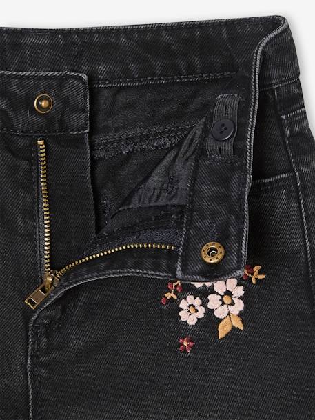 Wide-Leg Jeans with Embroidered Flowers, for Girls BLACK DARK SOLID WITH DESIGN 
