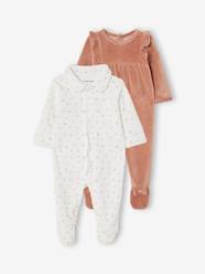 Pack of 2 Velour Sleepsuits for Baby Girls