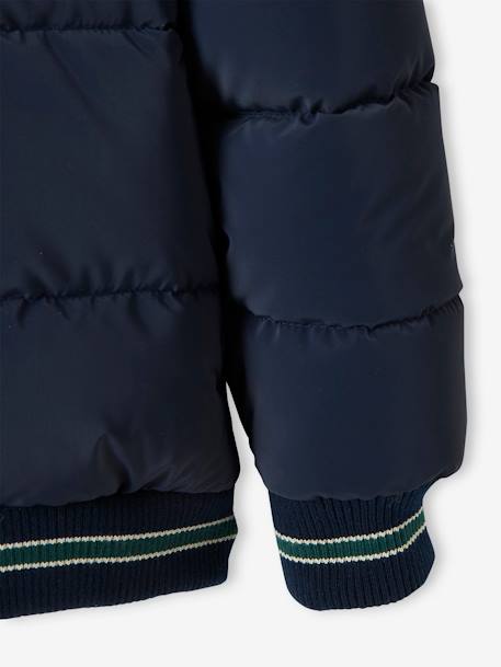 College Style Padded Jacket with Badge & Lined in Polar Fleece for Boys BLUE BRIGHT SOLID WITH DESIGN 