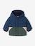 Padded Colourblock Jacket with Hood for Babies BLUE MEDIUM SOLID WITH DESIGN 
