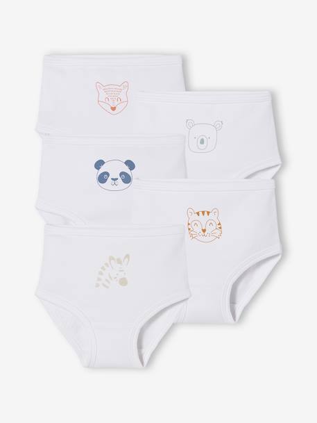 Pack of 5 Nappy Cover Briefs in Pure Cotton, for Babies WHITE LIGHT TWO COLOR/MULTICOL 