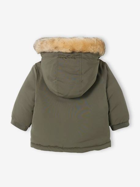 Reversible Parka with Padding in Recycled Polyester, for Babies GREEN MEDIUM SOLID WITH DESIG 