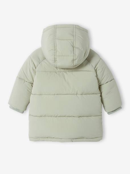 Long Hooded Jacket, Recycled Polyester Padding, for Babies GREEN LIGHT SOLID 