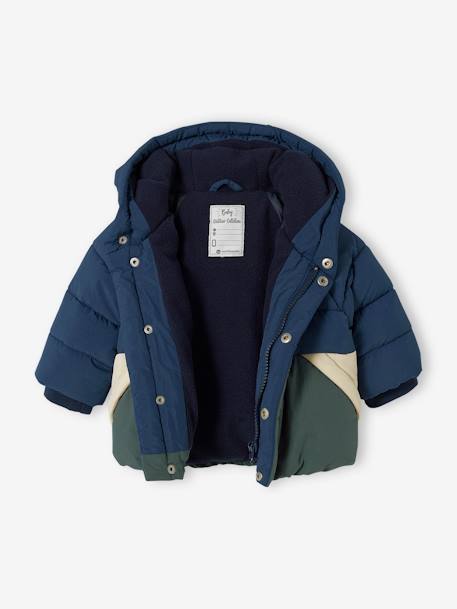 Padded Colourblock Jacket with Hood for Babies BLUE MEDIUM SOLID WITH DESIGN 