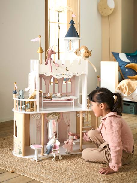 Princess Castle for Fashion Dolls in FSC®100% wood WHITE LIGHT SOLID WITH DESIGN 