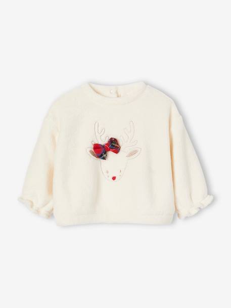 Faux Fur Reindeer Sweatshirt for Babies ecru 