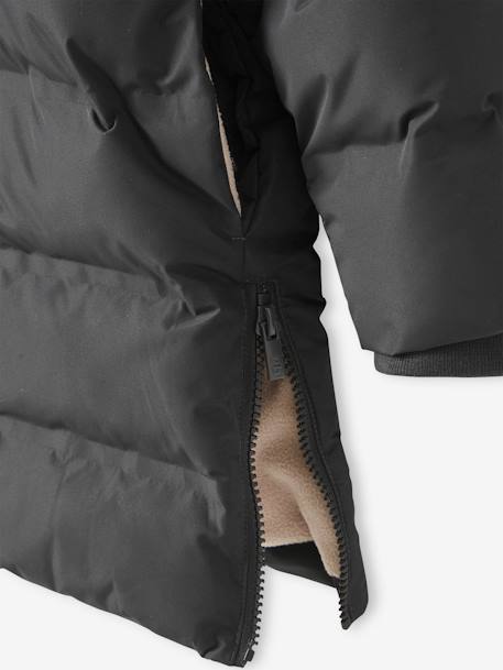 Long Jacket with Hood, Polar Fleece Lining, for Boys GREY MEDIUM SOLID WITH DESIGN 