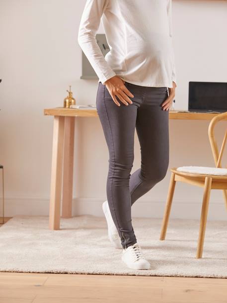 Slim Leg Jeans for Maternity, Inside Leg 69 cm GREY DARK SOLID 