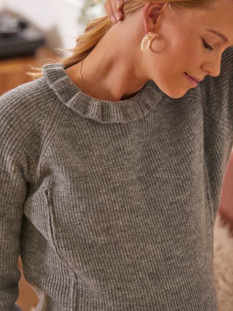 Jumper with Frilly Collar, Maternity & Nursing Special GREY LIGHT SOLID 