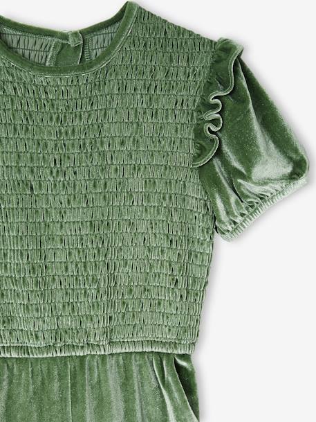Jumpsuit with Smocking & Glittery Velour for Girls sage green 