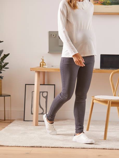 Slim Leg Jeans for Maternity, Inside Leg 76 cm GREY DARK SOLID 