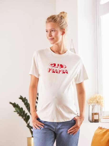 T-Shirt with Message, Maternity & Nursing WHITE LIGHT SOLID WITH DESIGN 