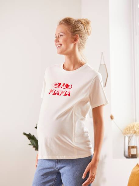 T-Shirt with Message, Maternity & Nursing WHITE LIGHT SOLID WITH DESIGN 