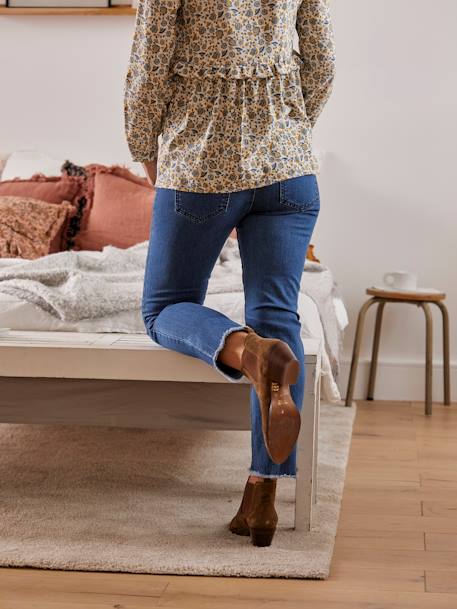 Frayed Straight Leg Jeans for Maternity, Inside Leg 68 cm BLUE MEDIUM SOLID 