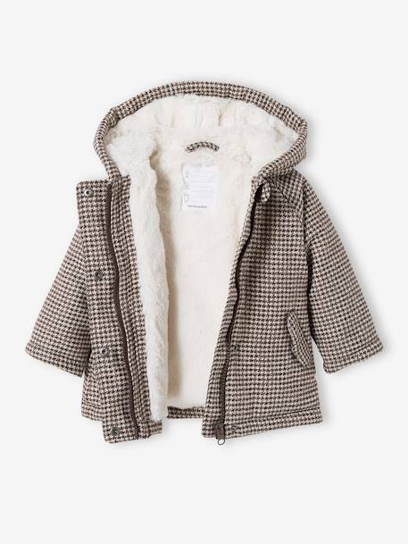 Houndstooth Coat with Hood for Babies BROWN DARK CHECKS 