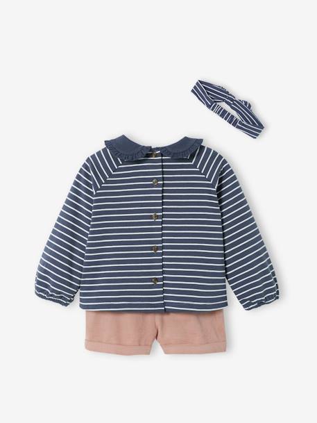 3-Piece Combo: Corduroy Shorts, Top & Hairband, for Babies BLUE DARK STRIPED 