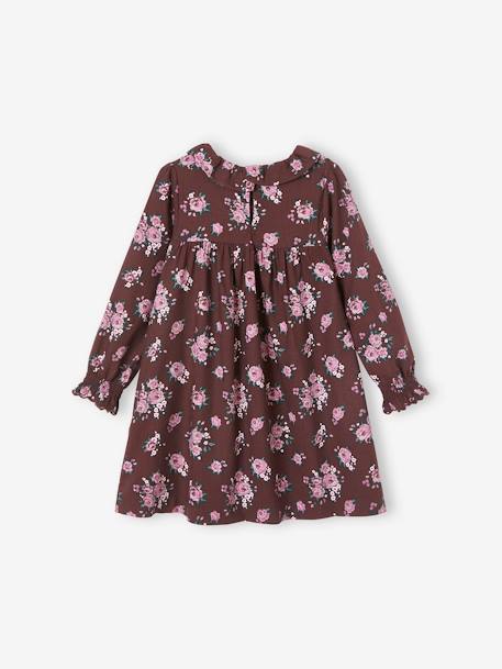 Dress with Frilled Collar & Flower Print for Girls BROWN DARK ALL OVER PRINTED 