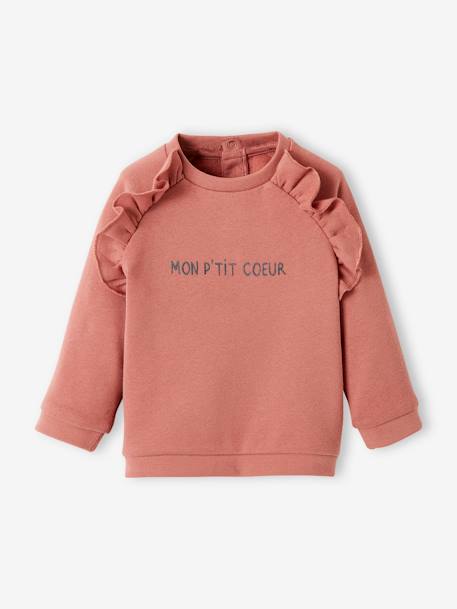 Fleece Sweatshirt for Babies BROWN MEDIUM SOLID WITH DESIGN+red 