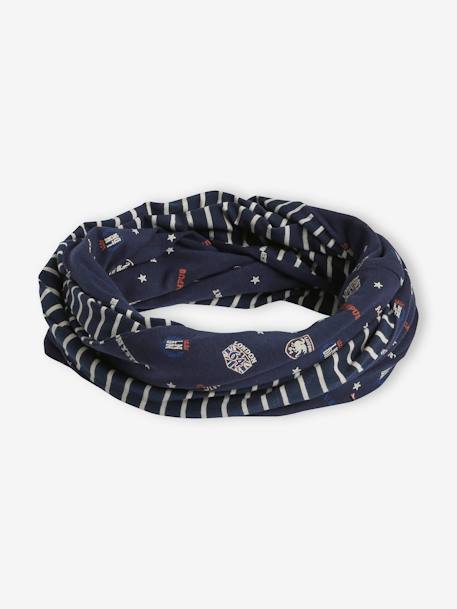 Reversible Infinity Scarf for Boys, Stripes/Shields BLUE DARK TWO COLOR/MULTICOL 