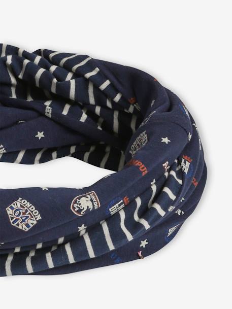 Reversible Infinity Scarf for Boys, Stripes/Shields BLUE DARK TWO COLOR/MULTICOL 