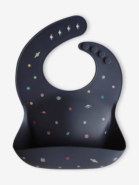 Bib with Spill Pocket in Silicone by MUSHIE beige+navy blue+sky blue 