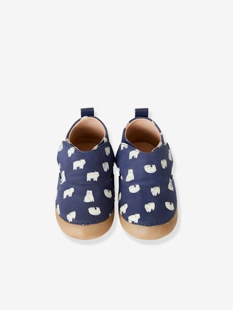 Touch-Fastening Pram Shoes in Leather with Glow-in-the-Dark Details BLUE DARK ALL OVER PRINTED 