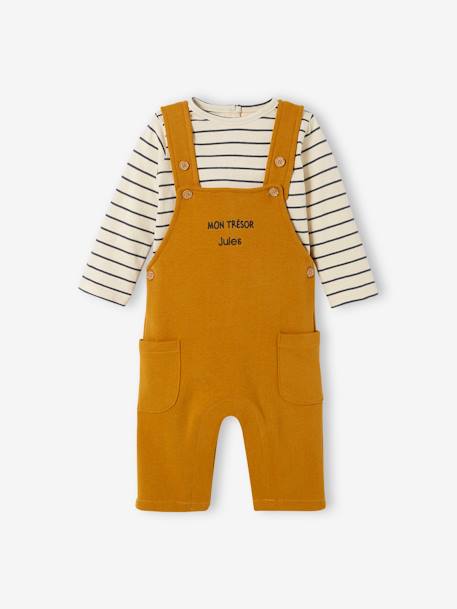 Fleece Top & Dungarees Ensemble, for Babies BROWN MEDIUM SOLID+emerald green 