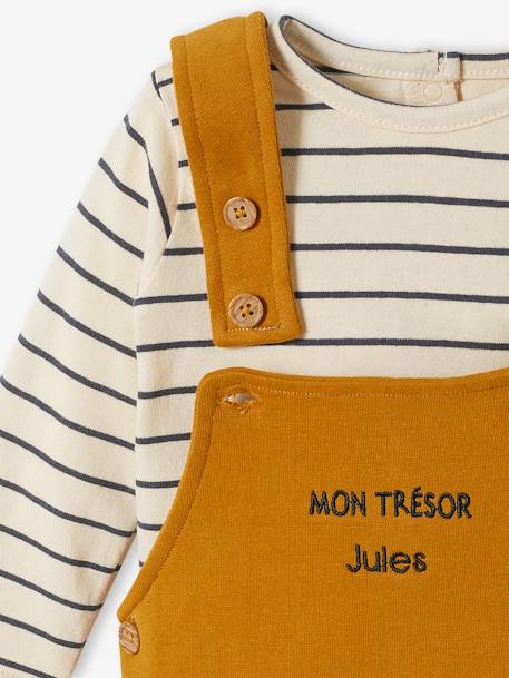 Fleece Top & Dungarees Ensemble, for Babies BROWN MEDIUM SOLID+emerald green 