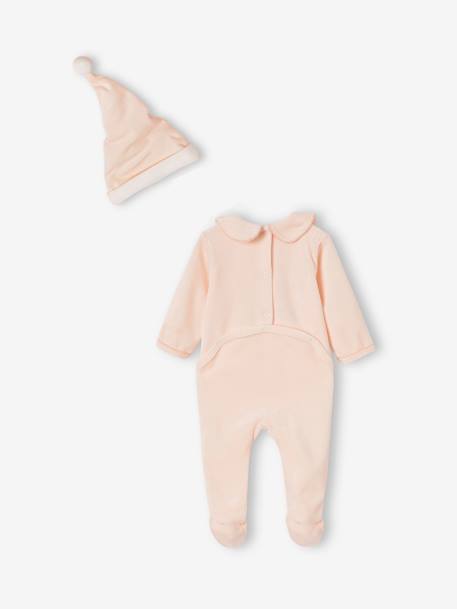 Christmas Sleepsuit & Hat in Velour for Baby Girls pale pink 