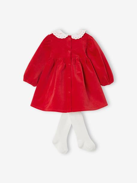 Velour Dress & Matching Tights for Babies red 