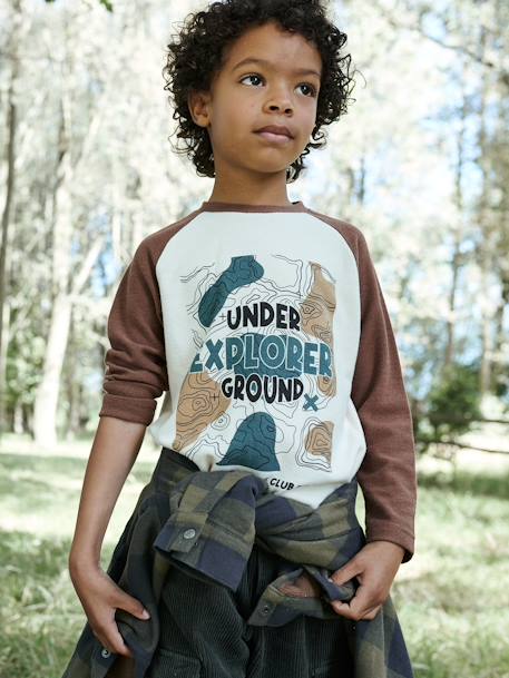 Ultra-Soft Top with Cartography Motif for Boys BEIGE LIGHT SOLID WITH DESIGN 