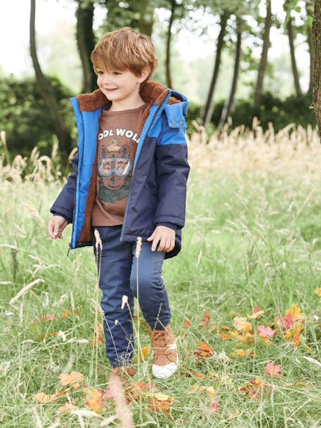 Pull-On Jogger-type Trousers, Polar Fleece Lining, for Boys BLUE DARK SOLID WITH DESIGN 