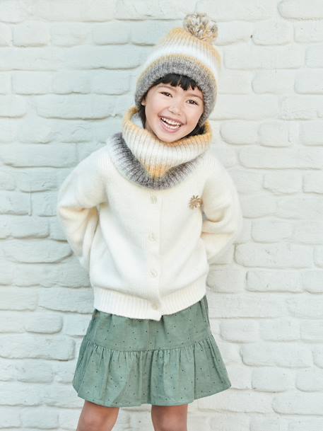 Beanie & Snood Set in Jacquard, for Girls BEIGE LIGHT ALL OVER PRINTED 