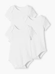 Baby-Bodysuits & Sleepsuits-Pack of 3 Short Sleeve Bodysuits with Cutaway Shoulders, Organic Collection