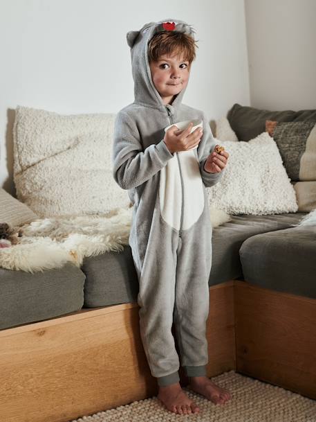 Wolf Onesie for Boys GREY LIGHT SOLID WITH DESIGN 