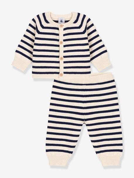 Striped 2-Piece Set for Babies, in Wool & Cotton Knit, by Petit Bateau printed white 